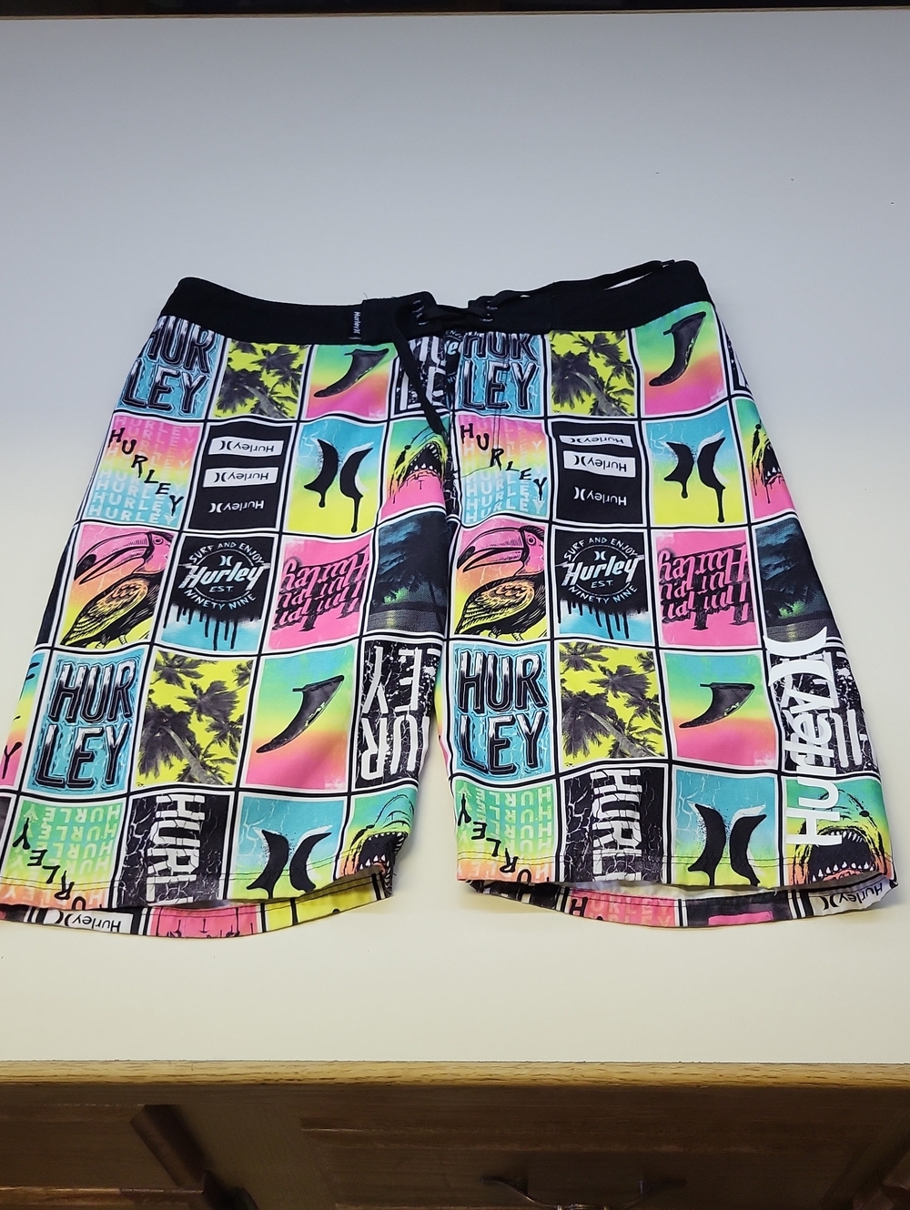 *Hurley Men’s Neon Multicolor Patchwork Swim Shorts